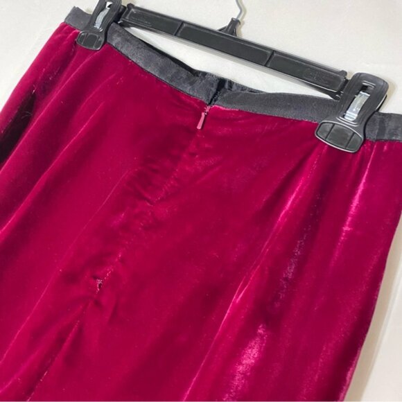 Vintage Dalia Collection Rich Burgundy Velour Pencil Maxi Skirt W Thigh Slit 6 - Picture 10 of 13